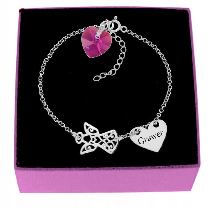 BRANSOLETKA SREBRNA DZIECIĘCA ANIOŁEK I SERCE SWAROVSKI GRAWER SREBRO 925