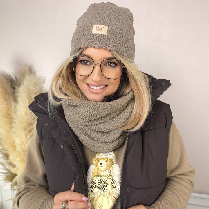 KOMPLET zimowy damski CZAPKA i KOMIN szal MODNY BARANEK BUKLA NOWE KOLORY