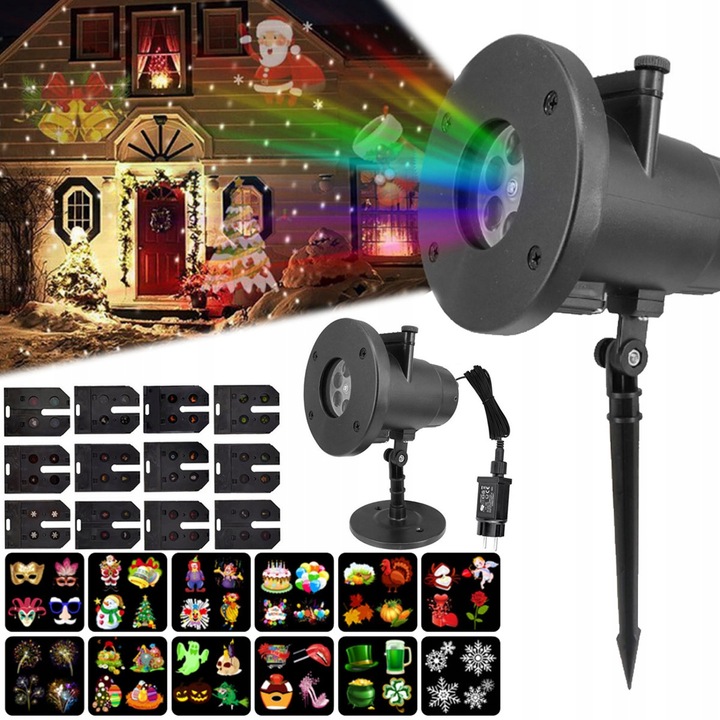 PROJEKTOR LED ŚNIEG ŚWIĄTECZNY 48 WZORÓW LASEROWY REFLEKTOR NA DOM RZUTNIK