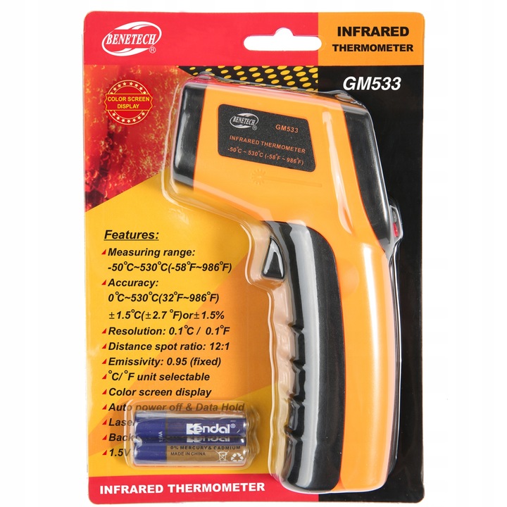 PIROMETR TERMOMETR LASEROWY BEZDOTYKOWY MIERNIK TEMPERATURY -50 +530 st.C