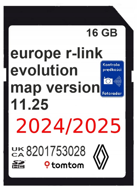 KARTA Z MAPĄ RENAULT R-LINK TOMTOM EVOLUTION LIVE 2024/2025 11.25 EU RADARY