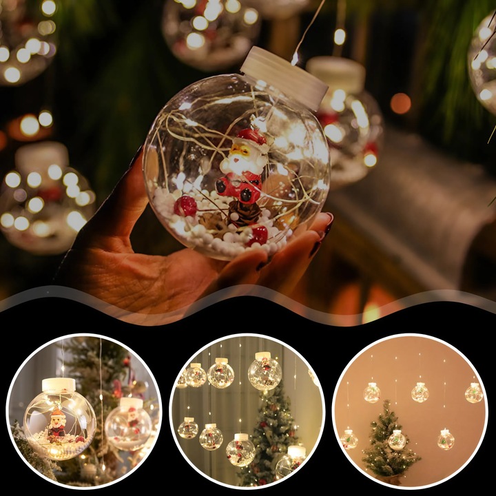 LAMPKI CHOINKOWE LED BOMBKI MIKOŁAJE ŚWIĄTECZNE 10 KUL LED NA USB 3M PILOT