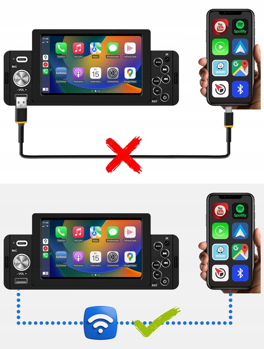 RADIO SAMOCHODOWE 1DIN BLUETOOTH 5" EKRAN DOTYK APPLE CARPLAY ANDROID AUTO