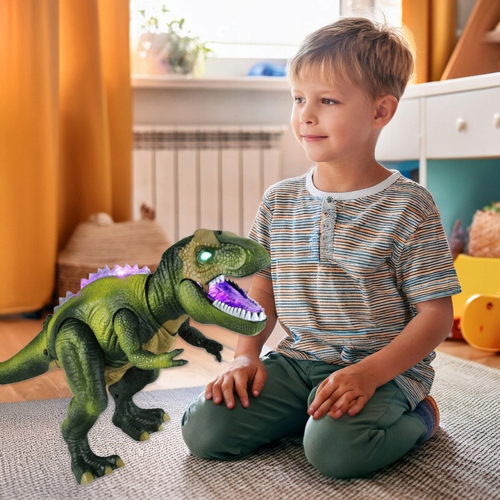 DUŻY DINOZAUR TYRANOZAUR ZDALNIE STEROWANY ROBOT LED CHODZI RYCZY + BATERIE