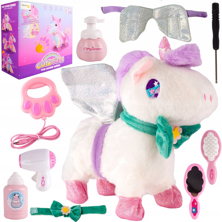 JEDNOROŻEC INTERAKTYWNY MASKOTKA KONIK CHODZI NA SMYCZY NA BATERIĘ