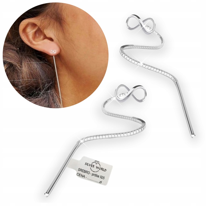 KOLCZYKI SREBRNE 925 WISZĄCE NA PREZENT DŁUGIE PRZEWLEKANE NIESKOŃCZONOŚĆ