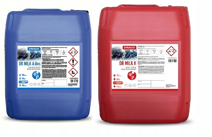 DRACO Kwas i Zasada 25kg! Płyn do mycia dojarek Zestaw Dwóch Płynów DR MILK