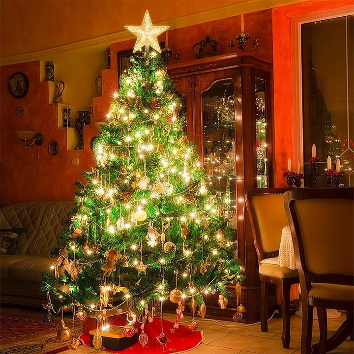 ŚWIECĄCA GWIAZDA NA LED CHOINKĘ CZUBEK OZDOBA DWUSTRONNA BOŻE NARODZENIE ZI