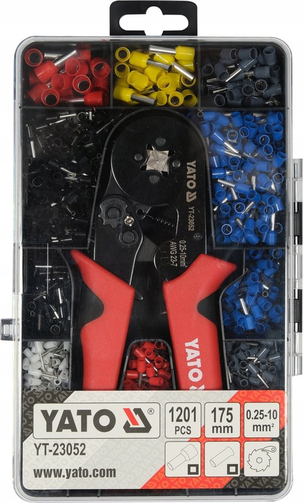 YATO SZCZYPCE DO ZACISKANIA KONEKTORÓW ZACISKARKA KOŃCÓWEK + 1200 TULEJEK