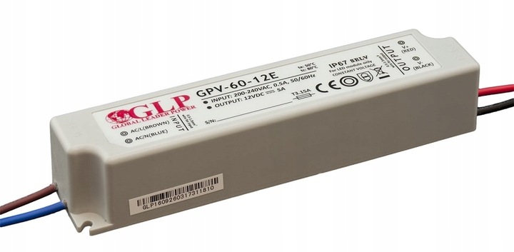GLP power supply GPV series 24V/2.5A, CV, non-PFC, IP67 plastic case, EU in