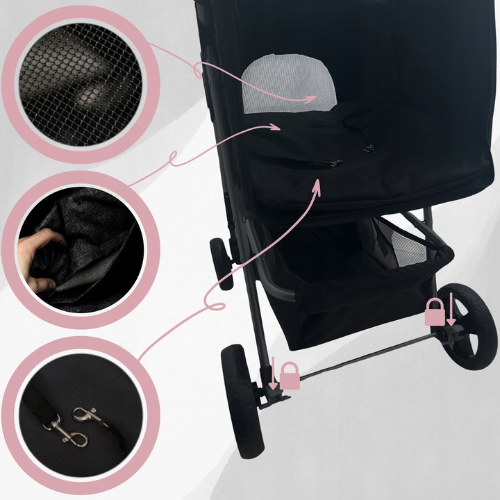 WÓZEK SPACEROWY DLA PSA KOTA Z PODUSZKĄ SKŁADANY TRANSPORTER 20 KG CZARNY