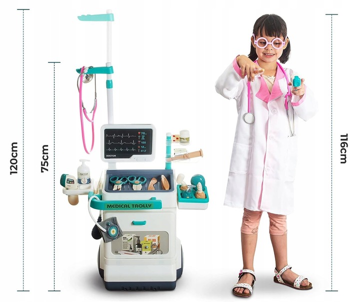 Zestaw Lekarski dla Dzieci Wózek Stacja Doktora Zabawa w Lekarza Stetoskop
