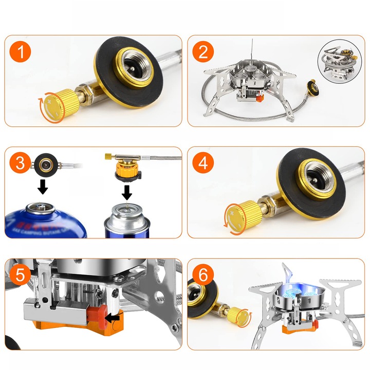 6800W Doskonała MINI kuchenka turystyczna gazowa na kartusze z adapterem