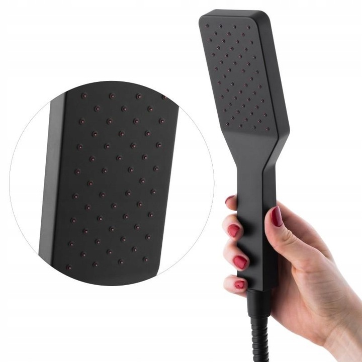 Bateria prysznicowa czarna ścienna jednouchwytowa ze słuchawką i wężem YOKA