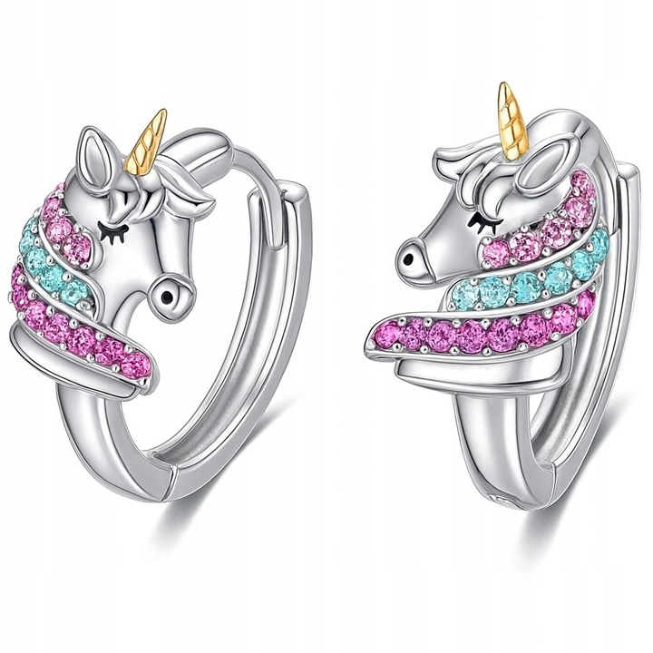 Srebrne kolczyki 925 jednorożce dla dziewczynki kolczyki srebro kółka