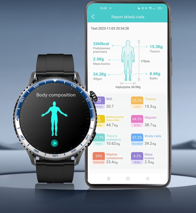 ZEGAREK SMARTWATCH EKG LATARKA AMOLED POMIAR GLUKOZY CIŚNIENIOMIERZ HRV