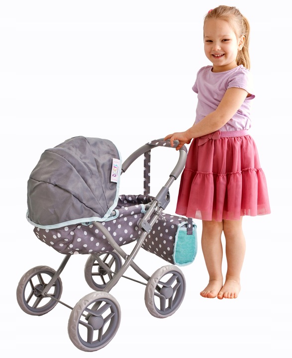 Wózek dla lalek GŁĘBOKI GONDOLA - SKŁADANY DASZEK - DUŻE KOŁA + TORBA Doris