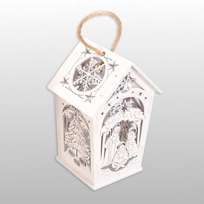 LAMPION ADWENTOWY RORATNI NA RORATY DREWNIANY BIAŁY