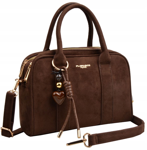 FLORA&CO TOREBKA kuferek do ręki PASEK CZEKOLADA zamsz WIZYTOWA