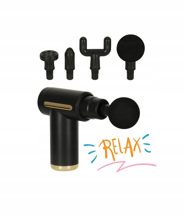 PISTOLET DO MASAŻU 4w1 MASAŻER CZYNNY DO CIAŁA Z LED I 4 KOŃCÓWKAMI CZARNY