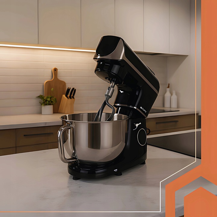 Robot planetarny kuchenny mocny czarny podgrzewana misa 5.5L waga timer