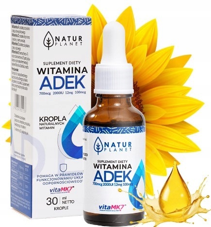 Witamina ADEK A D3 E K2 MK-7 / D3 z LANOLINY WYSOKA DAWKA 30ml NATUR PLANET