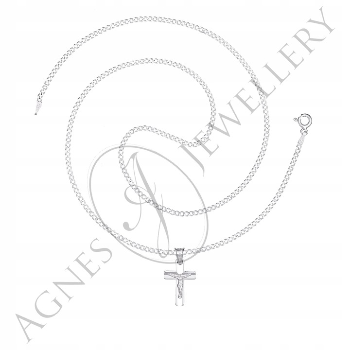 ŁAŃCUSZEK SREBRNY 925 KRZYŻYK D800 KOMUNIA 45CM