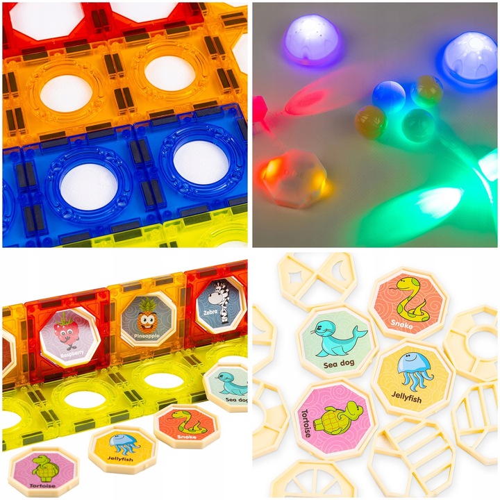 KLOCKI MAGNETYCZNE KONSTRUKCYJNE ŚWIECĄCY TOR PANELE 75 elementów