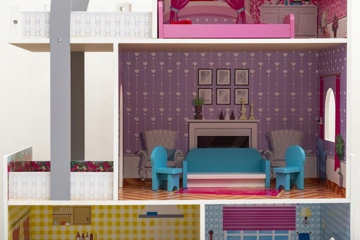 DREWNIANY DOMEK DLA LALEK WILLA MEBELKI W ZESTAWIE