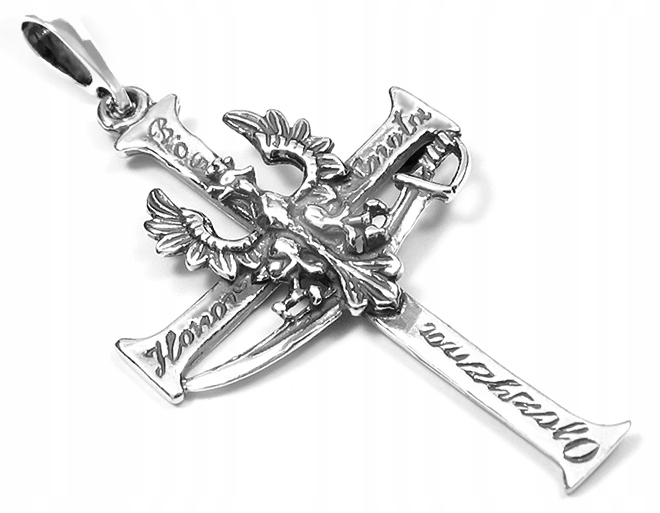 MĘSKI KRZYŻYK SREBRNY PATRIOTYCZNY BÓG HONOR OJCZYZNA SREBRO 925 OKSYDOWANE