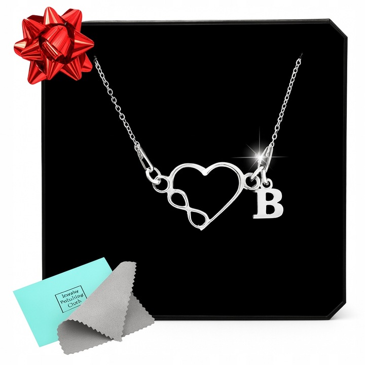 Naszyjnik srebrny serce i nieskończoność z literką do wyboru 925 łańcuszek