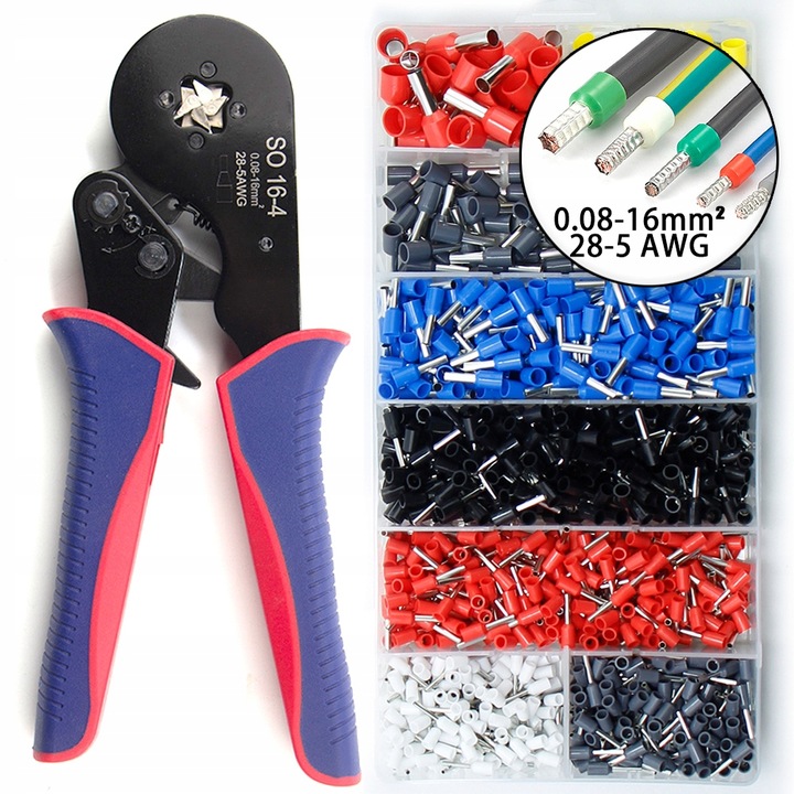 Zaciskarka Praska do Kabli 0,08 mm2 - 16 mm2 + 1200 tulejek izolowanych