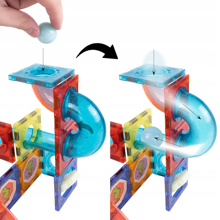 MAGNETYCZNE KLOCKI KONSTRUKCYJNE ŚWIECĄCE TOR KULKOWY KULODROM DUŻY ZESTAW