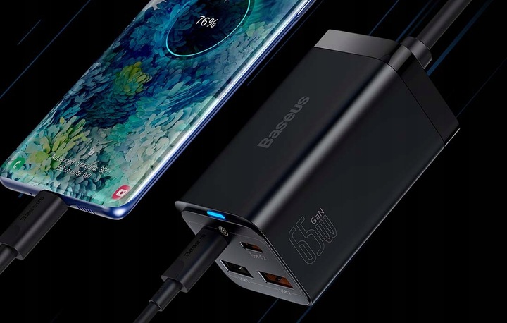 BASEUS SZYBKA ŁADOWARKA ZASILACZ LISTWA GAN3 4X USB-C USB-A 65W KABEL 1,5M