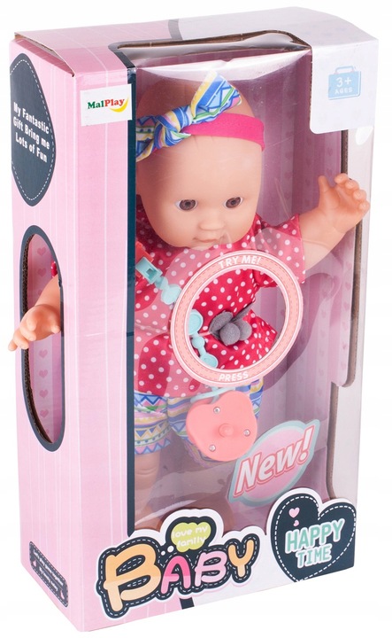 LALKA MIĘKKA INERAKTYWNA BOBAS NIEMOWLAK ZE SMOCZKIEM WYDAJE DŹWIĘKI 31 CM