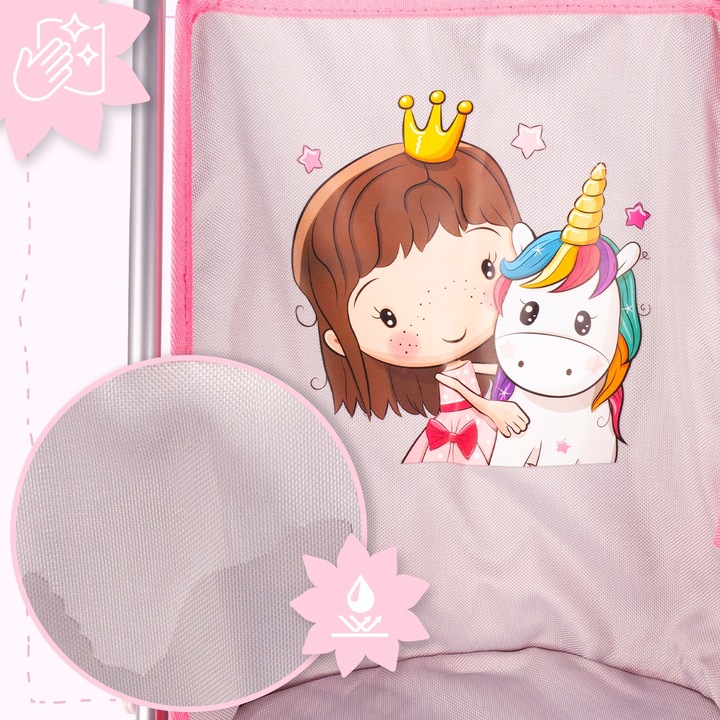 WÓZEK DLA LALEK LEKKI SKŁADANY PARASOLKA SPACERÓWKA JEDNOROŻEC KSIĘŻNICZKA