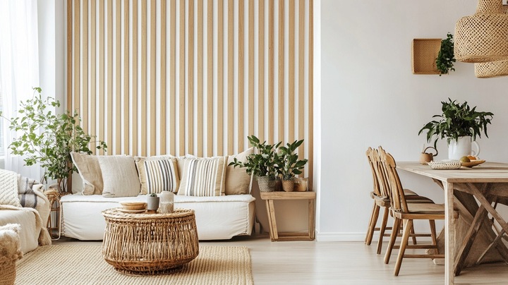 LAMELE NA BIAŁEJ PŁYCIE 46x275 ŚCIENNE PANEL AKUSTYCZNE DĄB NATURALNY WOTAN