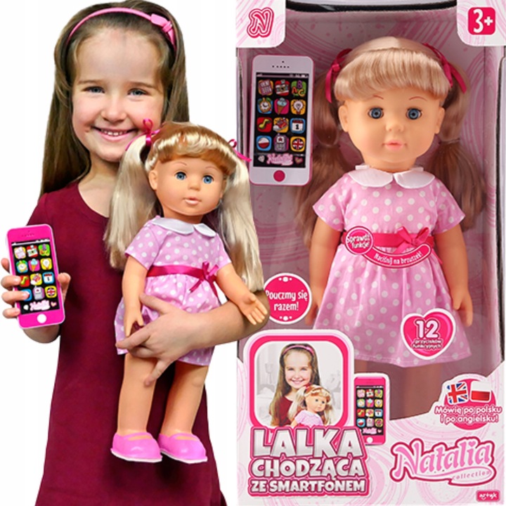 LALKA NATALIA CHODZĄCA ZE SMARTFONEM TABLET mówiąca po polsku MÓWI PL UCZY