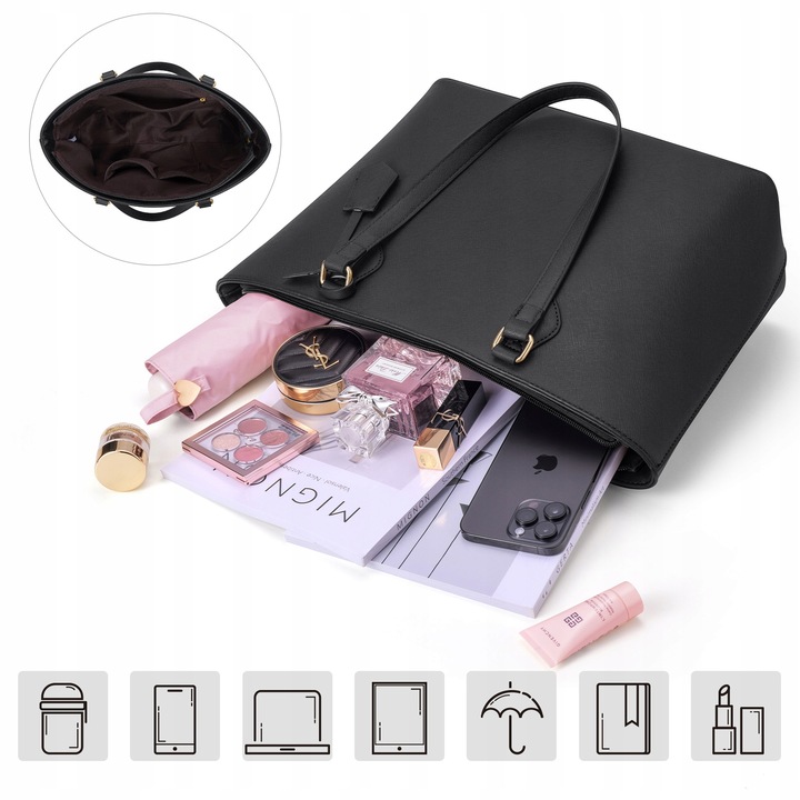 ZESTAW TOREBEK DAMSKICH 4W1 – STYLOWE TOREBKI NA CO DZIEŃ I DO PRACY CZARNY