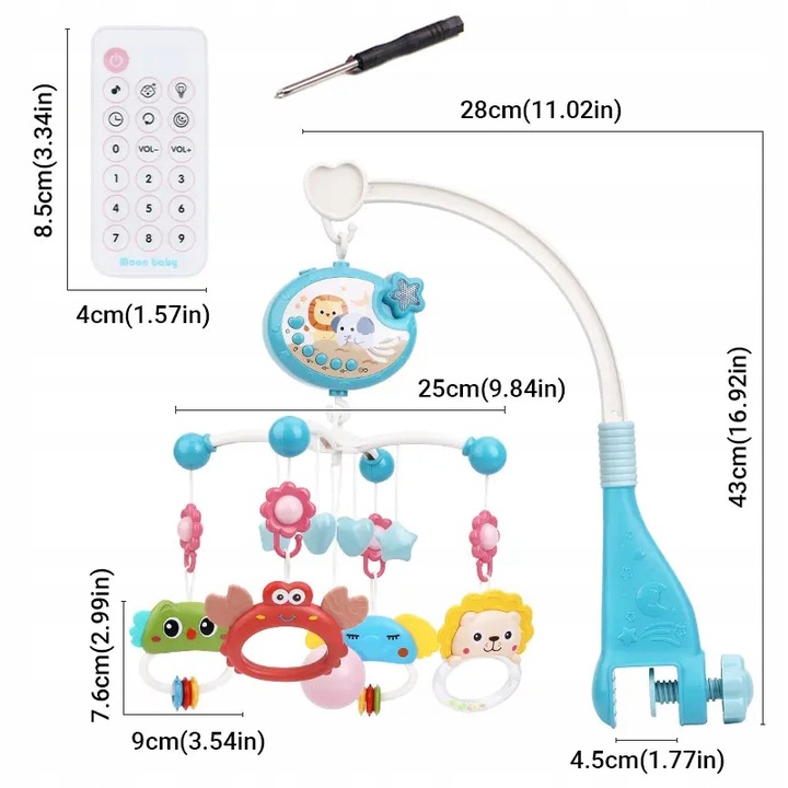 Karuzelka Niebieska do łóżeczka z Projektorem Muzyką Pilotem Pozytywka