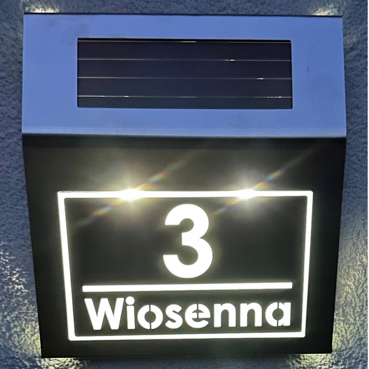 Solarny Numer Domu LED + Tabliczka INOX – Podświetlany, stal nierdzewna