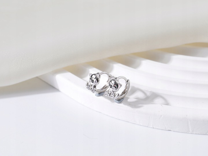 Srebrne kolczyki kółka dla dziewczynki koty kotki dla dzieci srebro 925