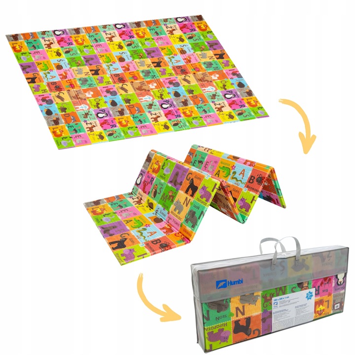 DUŻA MATA PIANKOWA SKŁADANA EDUKACYJNA DWUSTRONNA 180X200CM POLSKI ALFABET