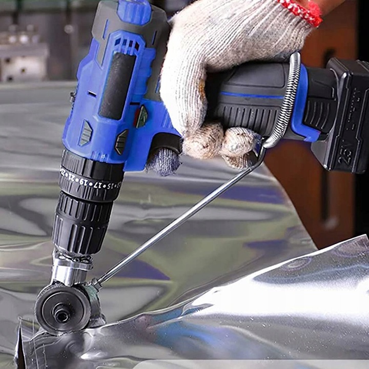 PRZYSTAWKA NA WIERTARKĘ KOŃCÓWKA DO CIĘCIA BLACHY METALU ADAPTER NAKŁADKA