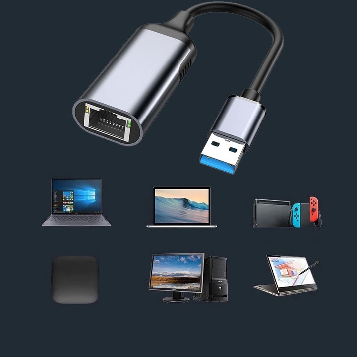 PRZEJŚCIÓWKA USB ETHERNET ADAPTER KARTA SIECIOWA LAN GIGABIT RJ45 1000MBPS