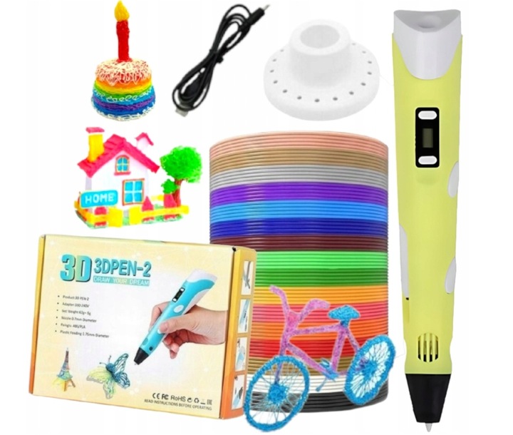 NAJNOWSZY DŁUGOPIS 3D DLA DZIECI DRUKARKA 3D PEN MAGICZNY ŻÓŁTY + WKŁAD 10M