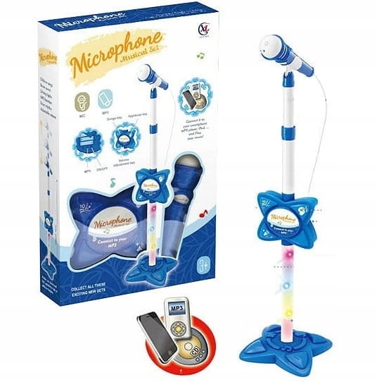 MIKROFON NA STATYWIE MP3 ŚWIATŁO DŹWIĘK KARAOKE