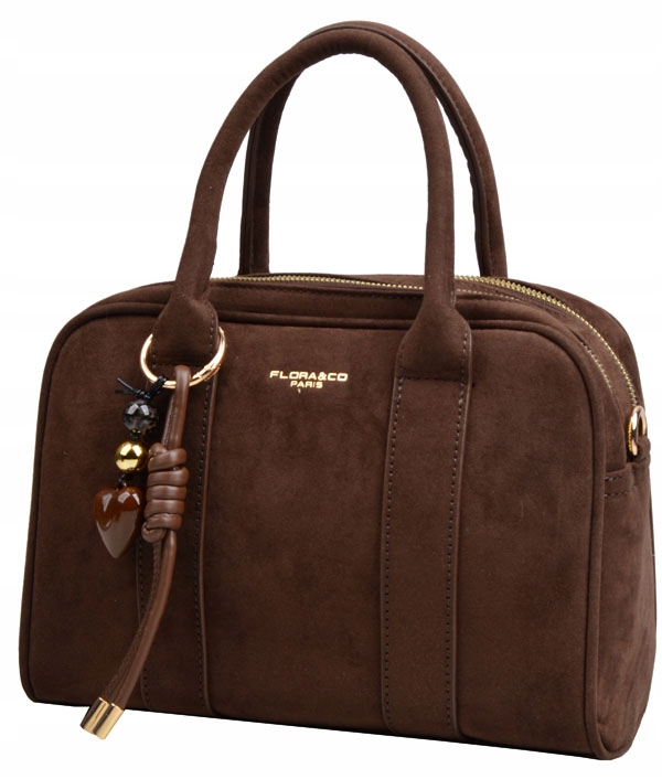 FLORA&CO TOREBKA kuferek do ręki PASEK CZEKOLADA zamsz WIZYTOWA