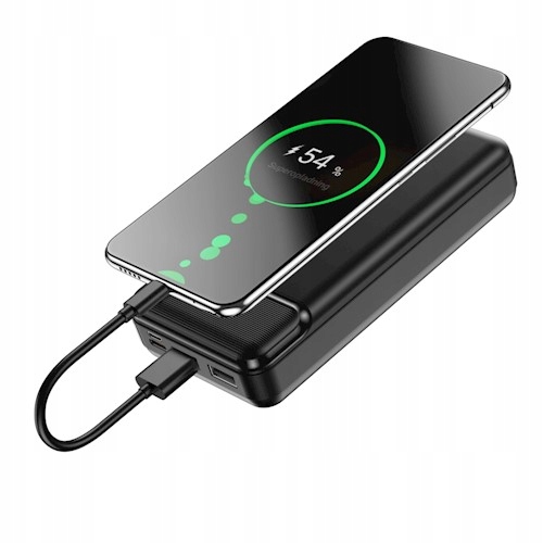 Super Power Bank 20 000 mAh Maxlife 2x USB + Kabel Ledowe Diody Czarny