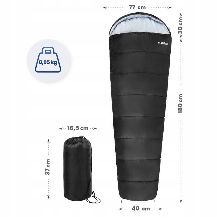 ŚPIWÓR TURYSTYCZNY LEKKI KOŁODRA Z KAPTUREM HOODED CAŁOROCZNY OUTTEC